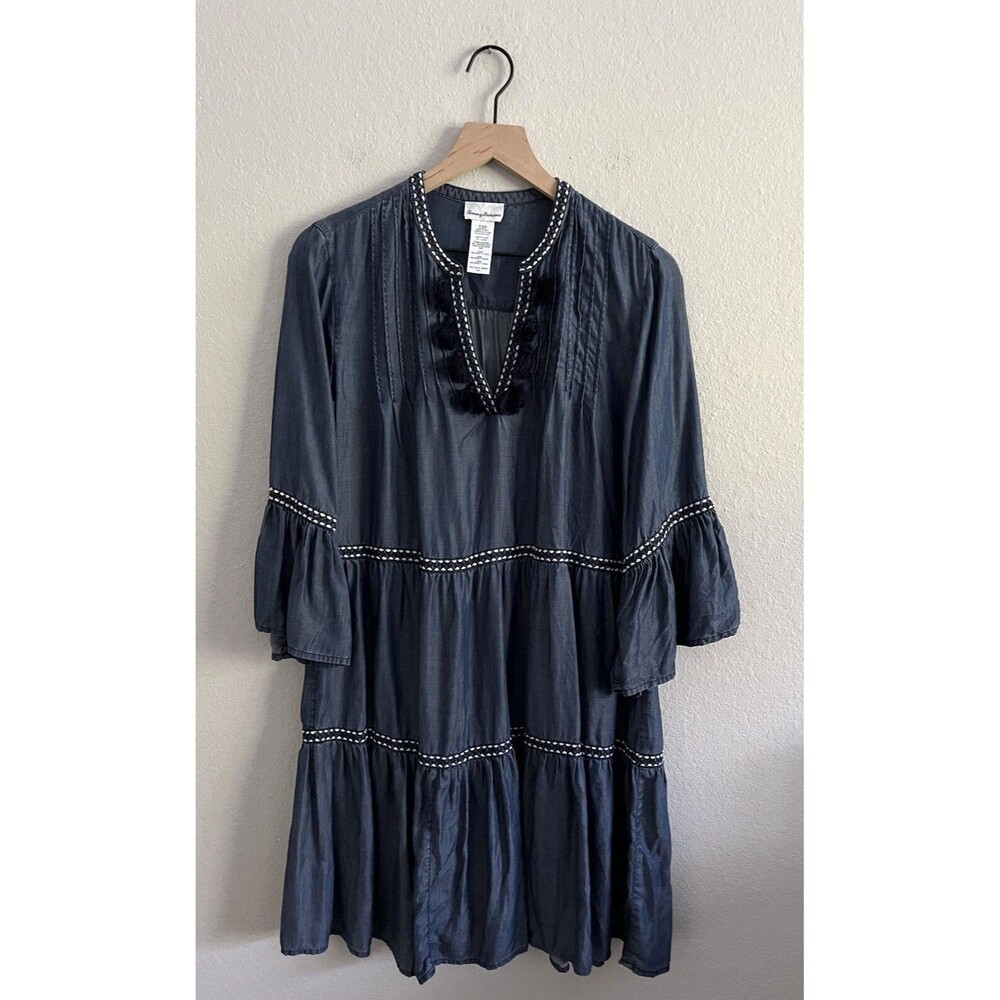 Tommy Bahama Dark Blue Tiered Tunic Dress with White Trim